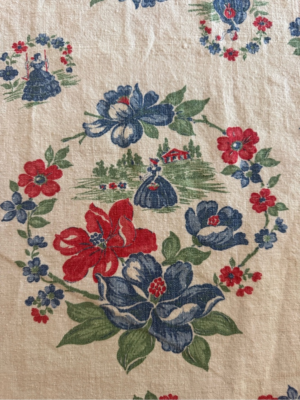 Vintage 1950s Startex Mills Tea Towel Cotton Linen Floral Figural Tucapau SC 27”